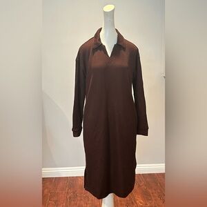 Mondetta EcoVero Brown Collared Long Sleeve Dress